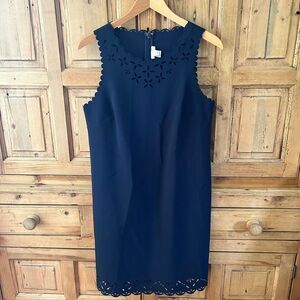 J. Crew 6 Petite Laser Cut Sleeveless‎ Dress Navy Blue